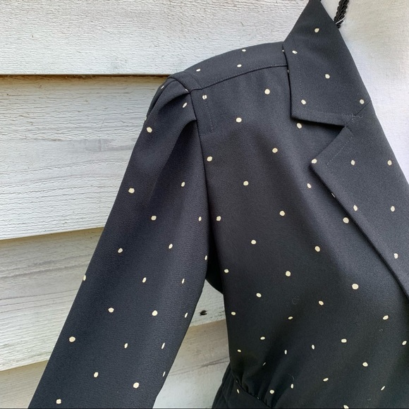 Vintage 80s Polka Dot Print Button Front Long Sleeve Collared Midi Wrap Dress - Picture 11 of 16